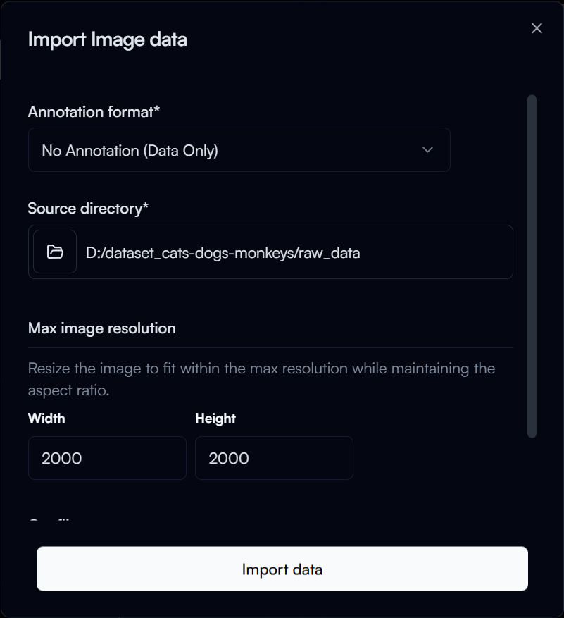 Import data dialog