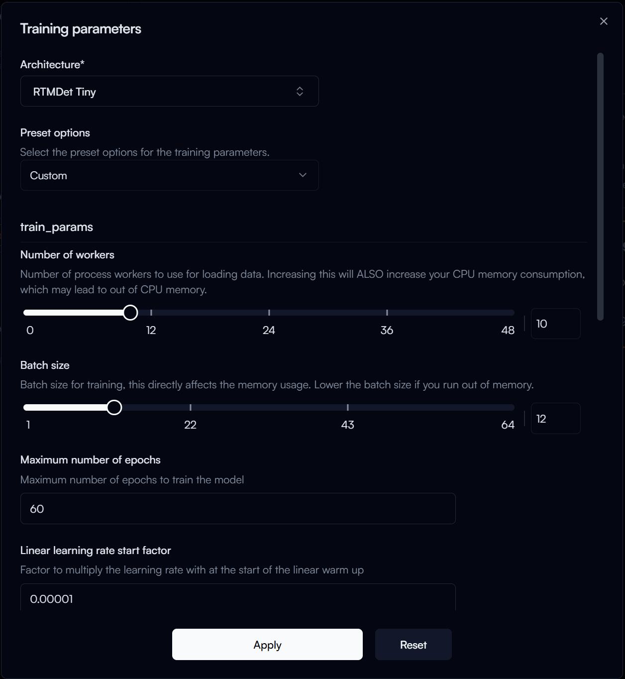 Add Training Parameters