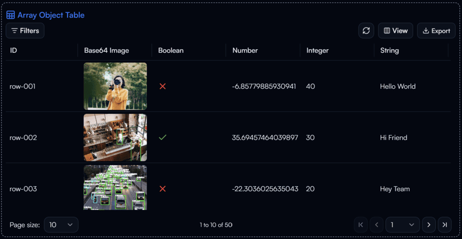 Array Object Table widget on the Dashboard