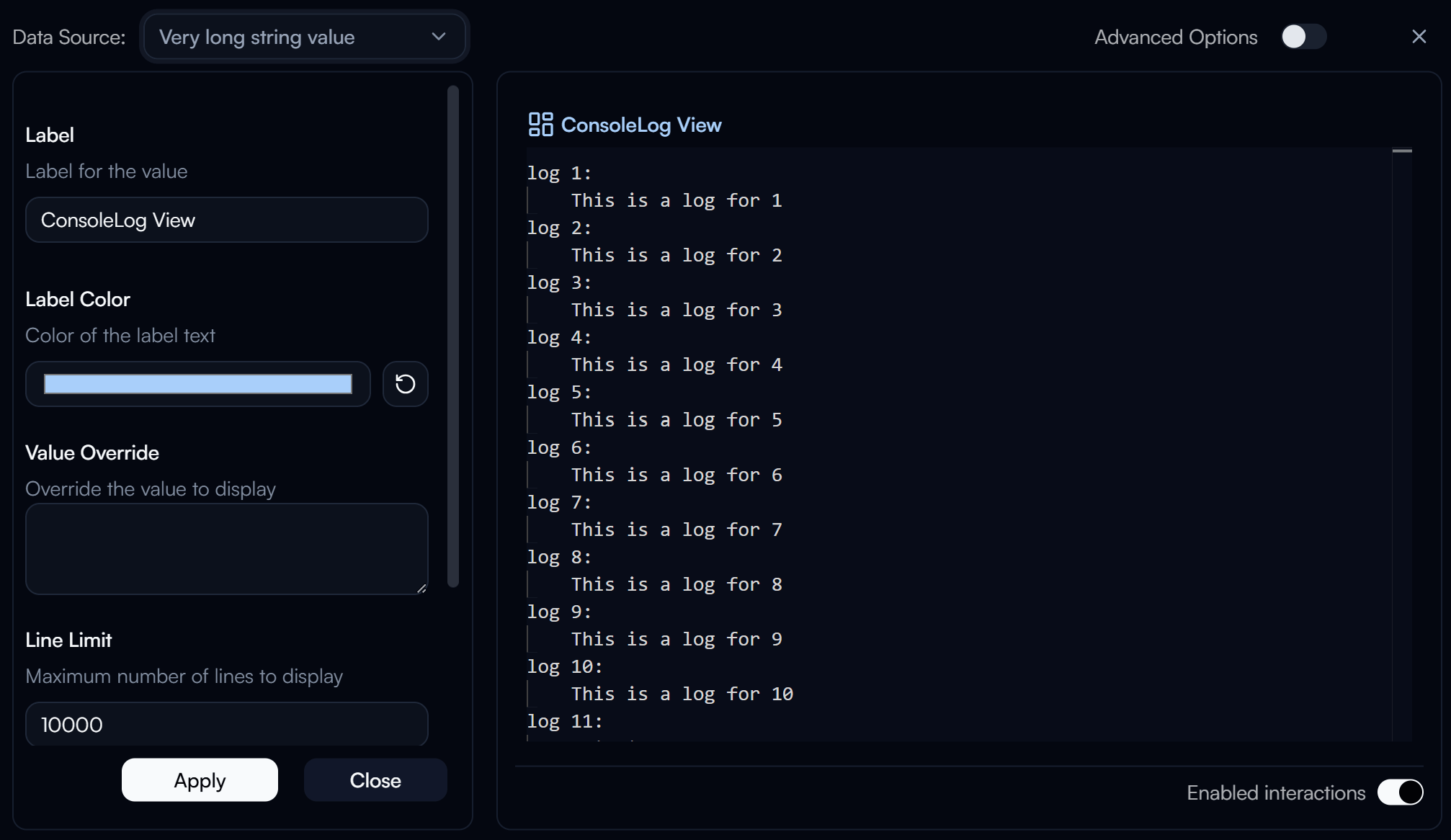 Console Log View Settings