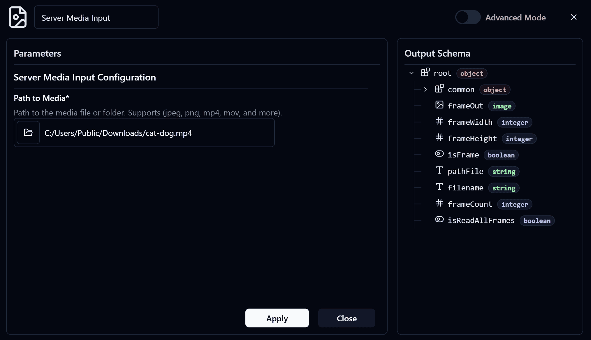 Build Server Media Input Node