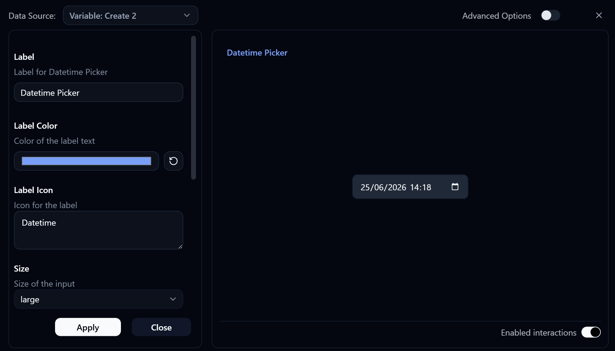 Datetime Picker Settings