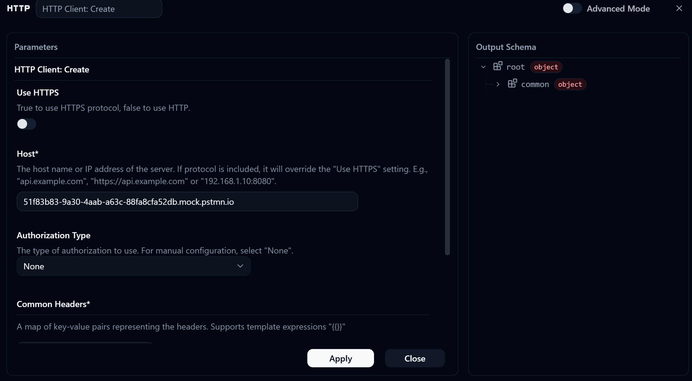 HTTP Client Create Node