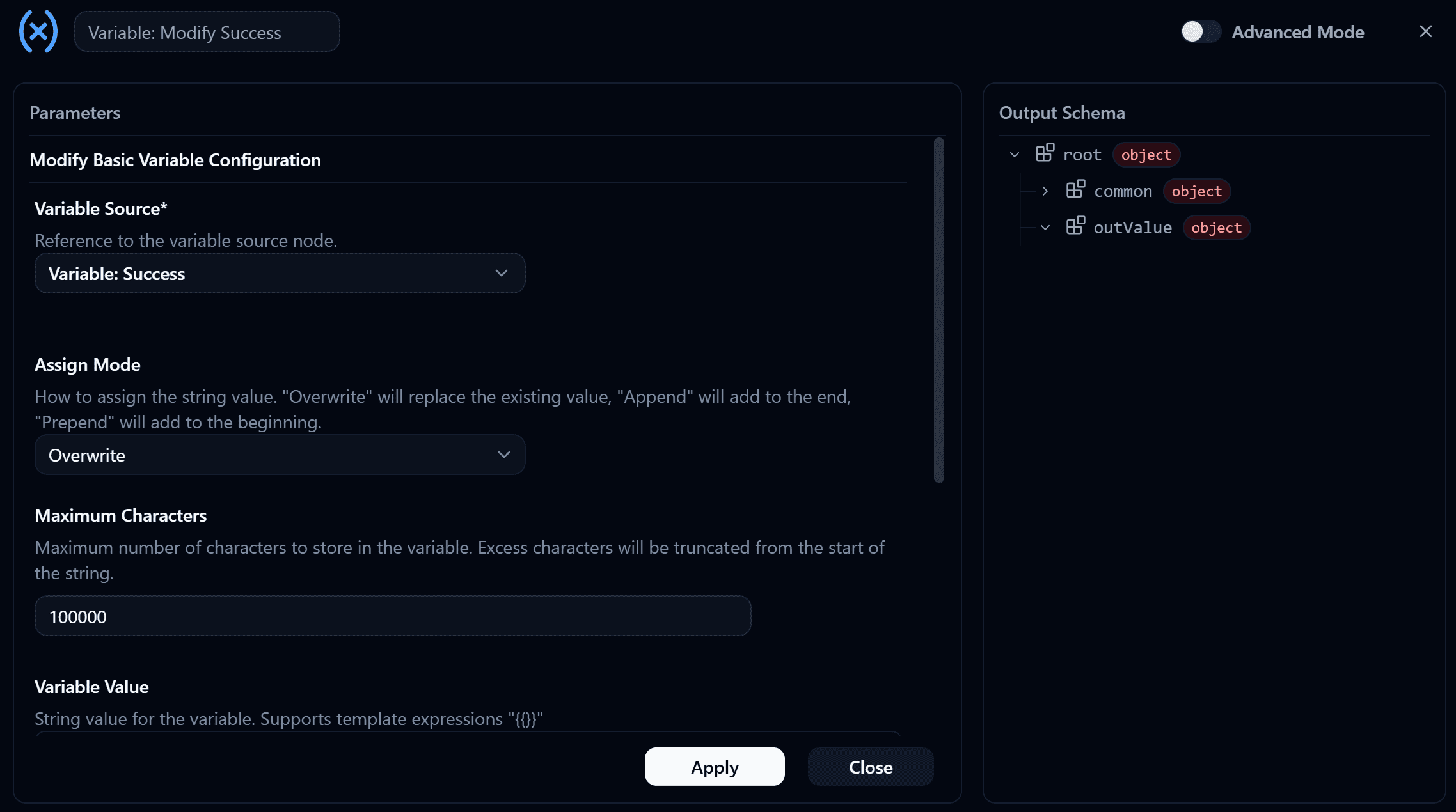 Variable Modify Node