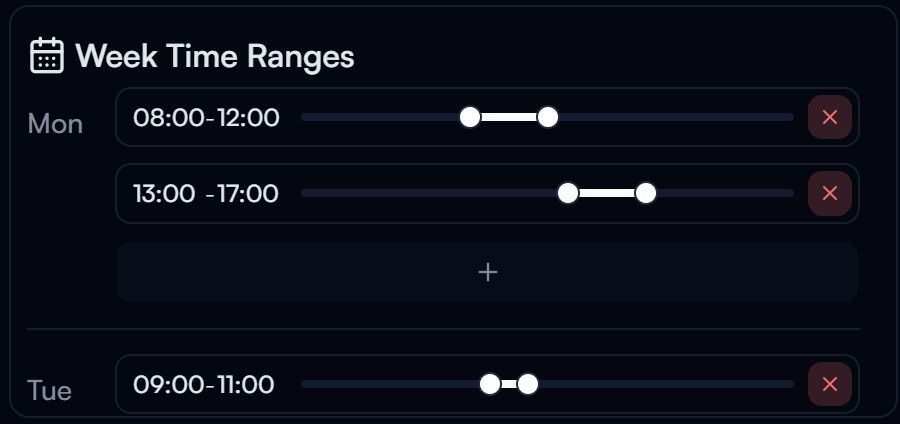 Week Time Ranges Input widget on the Dashboard