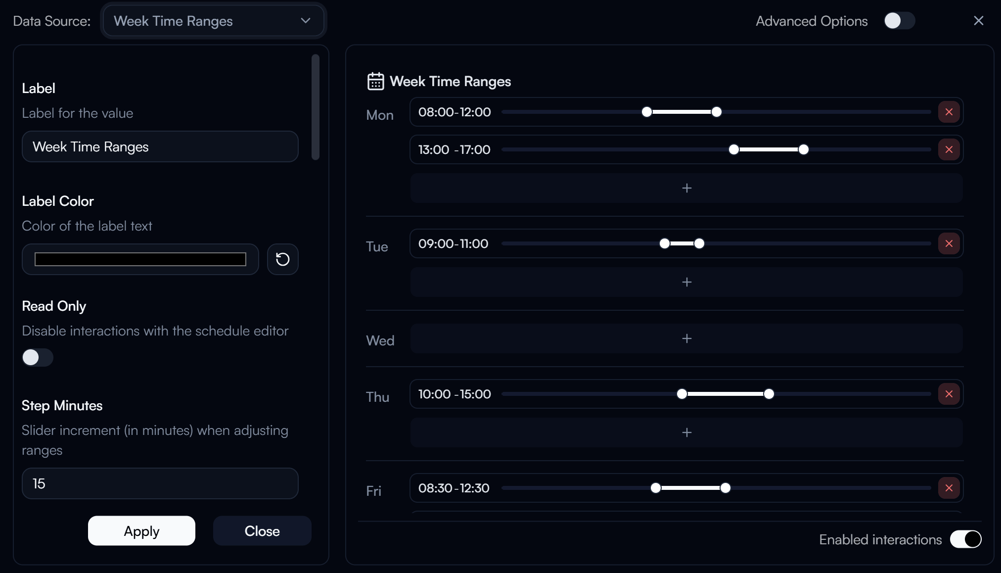 Week Time Ranges Input Settings